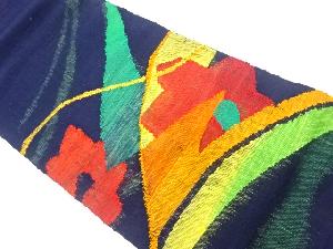 リサイクル　手織り真綿紬抽象草花模様織出し名古屋帯